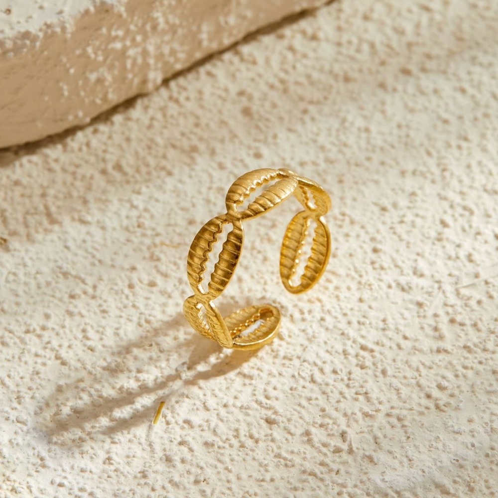 Gold Cowrie Shell Cuff Ring, Adjustable Women Jewelry